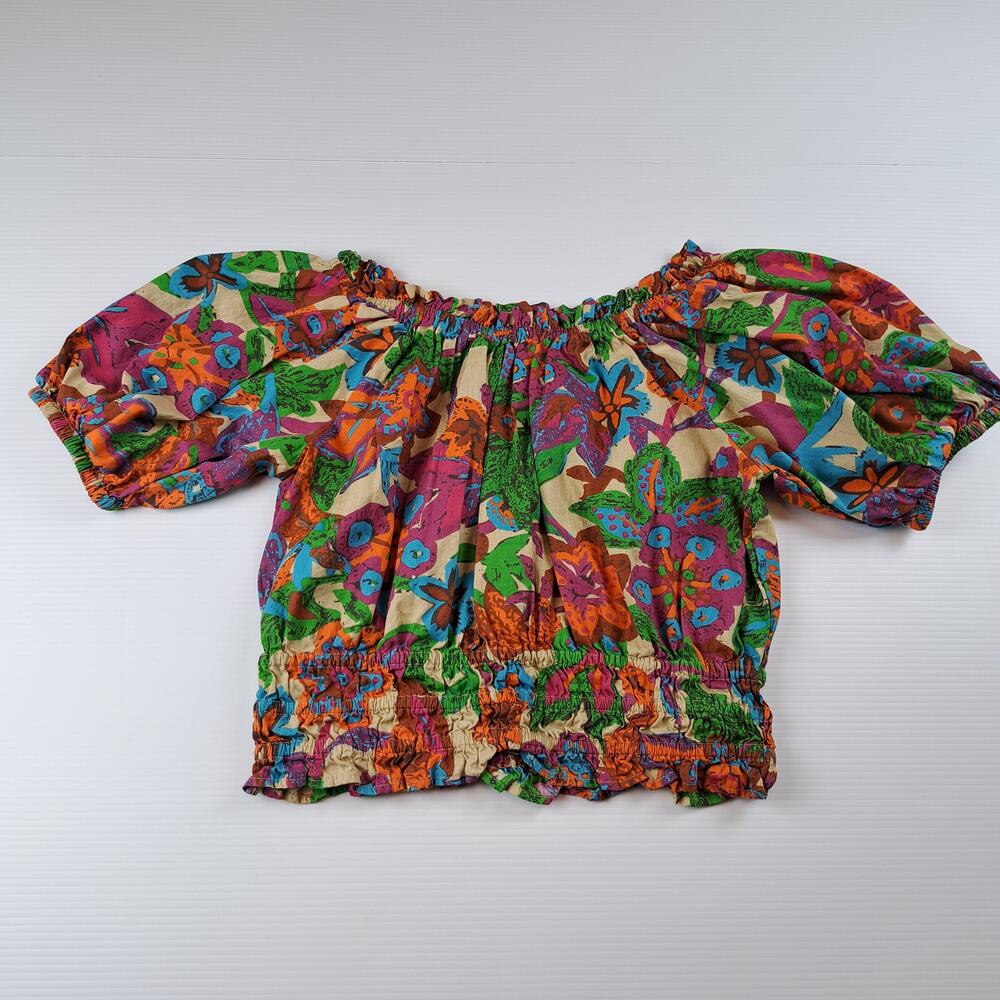 Jennifer Grace Blouse Womens Medium Multi Floral Off Shoulder Peasant Crop Boho